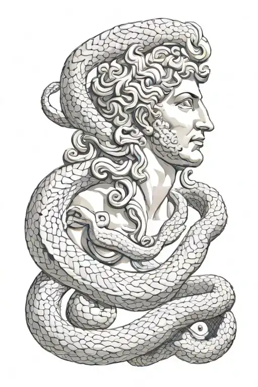 Nusto Of The God Apollo As If Carved In Wood And With A Snake Crawling Around His Face