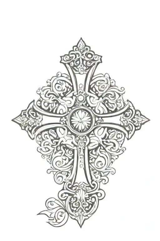 Christian Cross With A Crown At The Front View