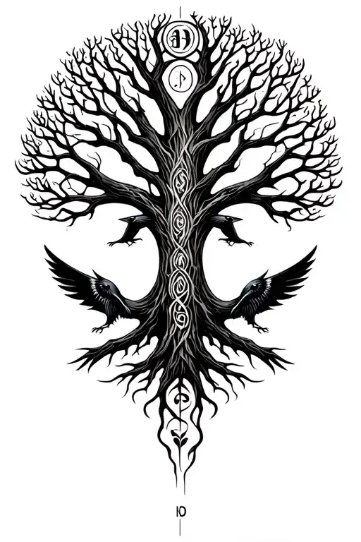 Yggdrasil With Hugin And Munin On Yggdrasil