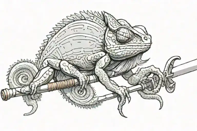 Chameleon Walking On A Samurai Katana Sword
