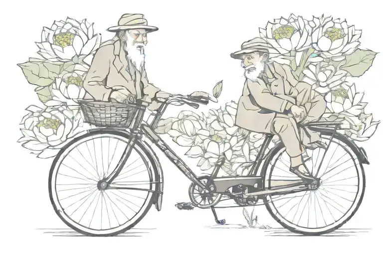 Old Man Bicycle Lotus Flowers