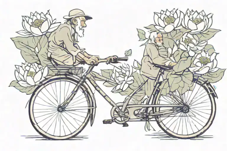 Old Man Bicycle Lotus Flowers