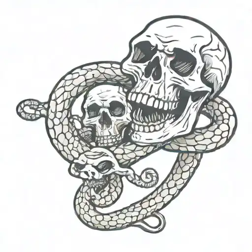 Skull Being Eaten By Devil Snake Coiled