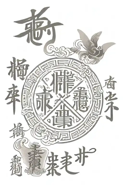 Chinese Lettering For Peace Love Prosperity And Family