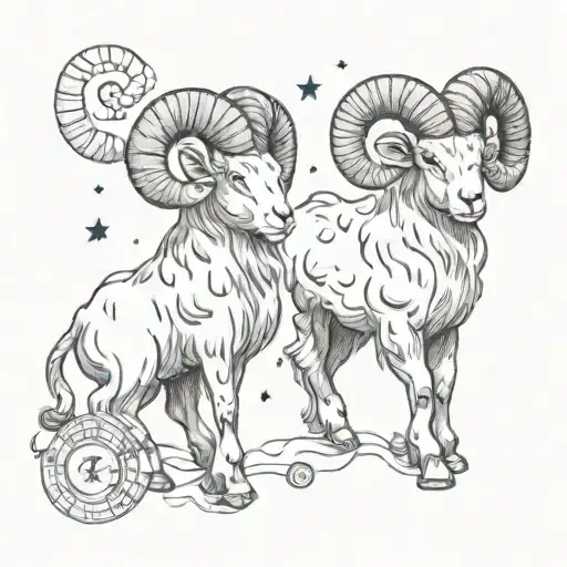 Aries & Gemini Sign With Constelation And Thimble