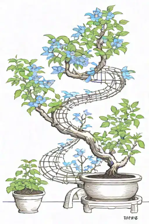 Japanese Bonsai Growing Out Dna Double Helix With Chilean Bellflowers Along The Dna Helix
