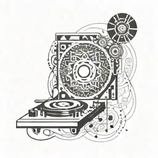An Abstract Geometric Representation Of A Dj Mixing Music With Traditional Mexican Patterns