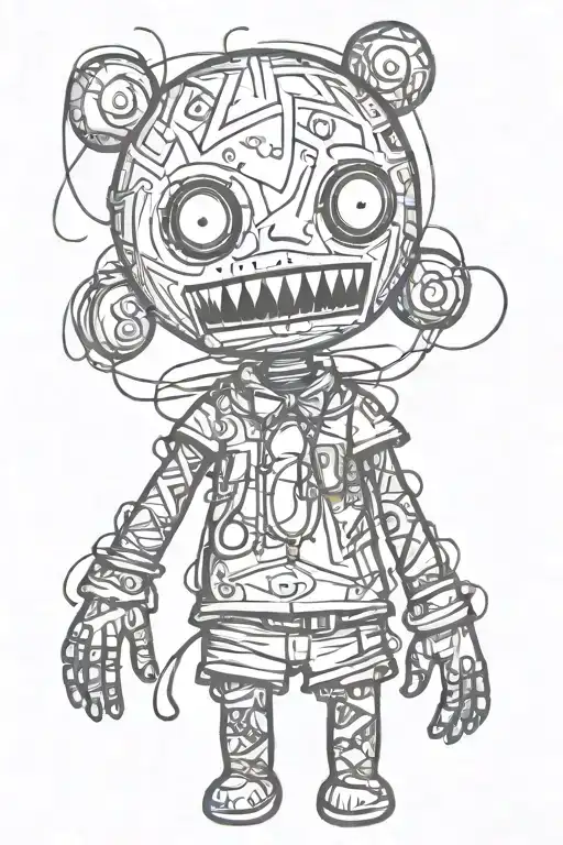 Psychedelic And Evil Voodoo Doll In Graffiti And Sketch Style