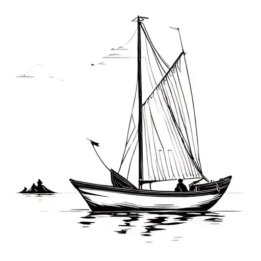 I Want An Asian Style Sailer In His Little Boat In Black Ink