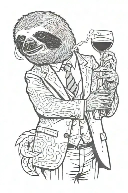 A Sloth In A Suit Holding A Glass Of Scotch Surrounded By Smoke