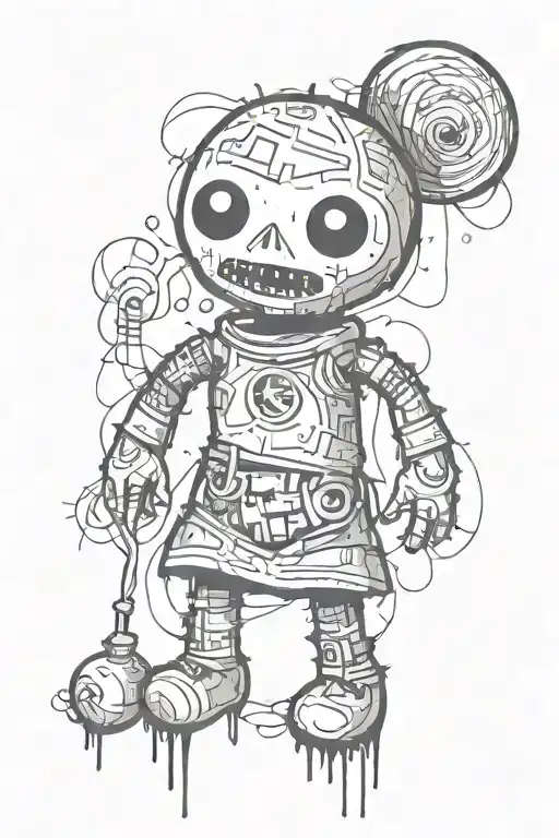Spiritual And Psychedelic Voodoo Doll In Graffiti And Sketch Style