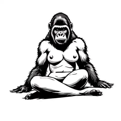 Gorilla Facing Woman Sitting