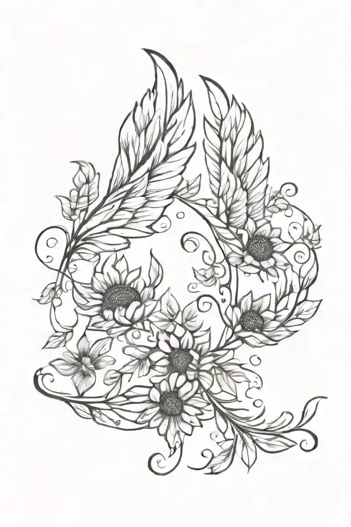 Western Sunflower Vine And Angel Wings And Feathers