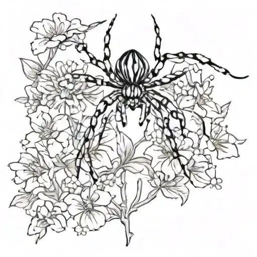 Spider And Flowers Intertwined