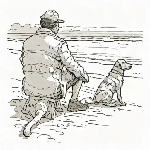 Man Sat With Dog On Beach Looking Out To Water