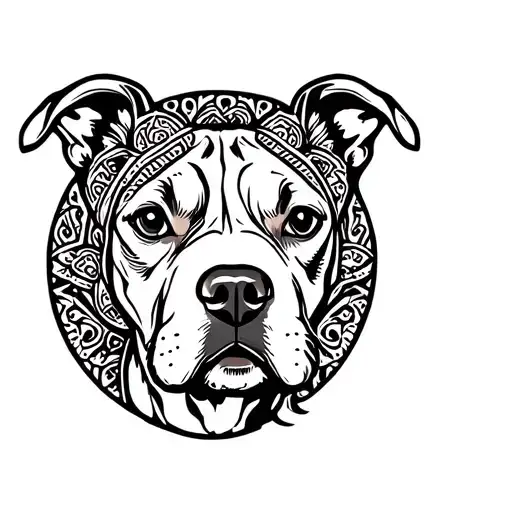 Tan Pitbull Head With Mandala Background
