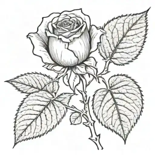 Stem And Leaves On A Rose