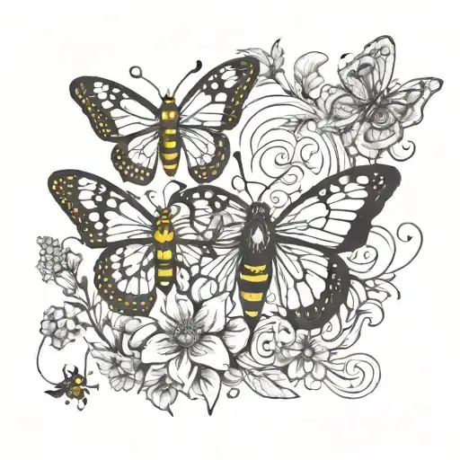 Butterfly And Bee With Spooky Elements