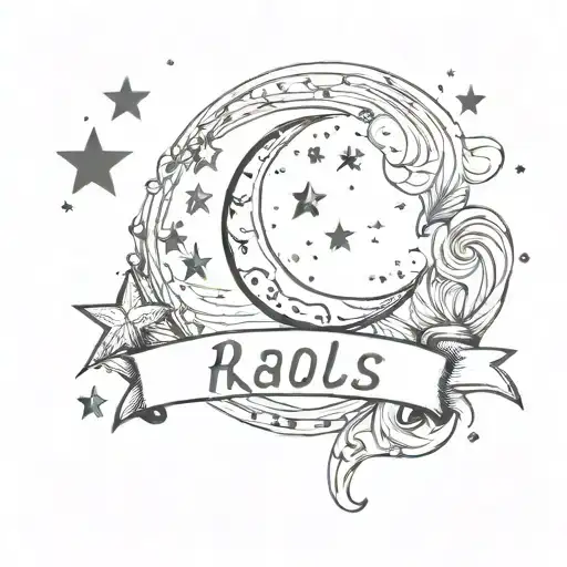 Half Moon And Stars And Name Written