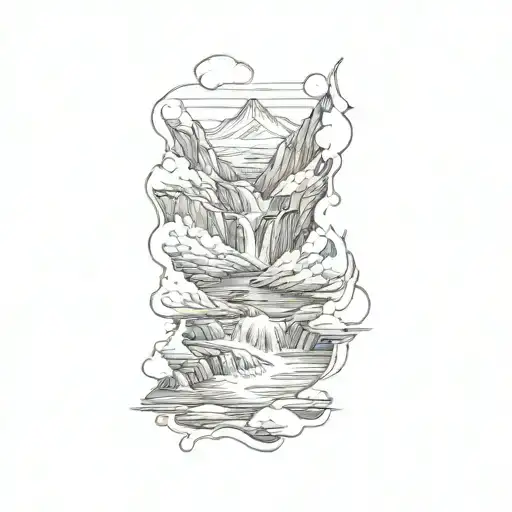 A Waterfall And Mountains