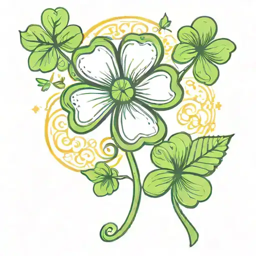 4 Leaf Clover With Sun And Moon On Leafs