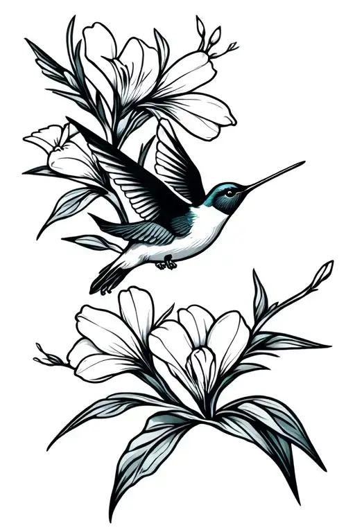 Freesia And Hummingbird Flying