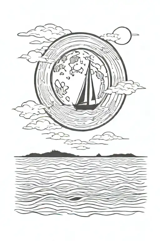 Sailboat Sailing Away Towards A Cresent Moon