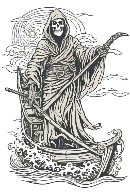Grim Reaper On A Boat With Waves