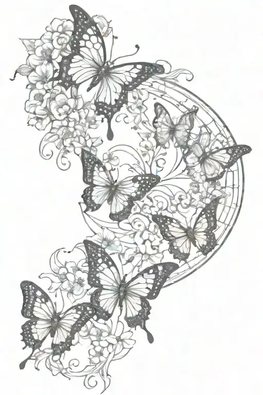 Sun Moon Flower Butterflys