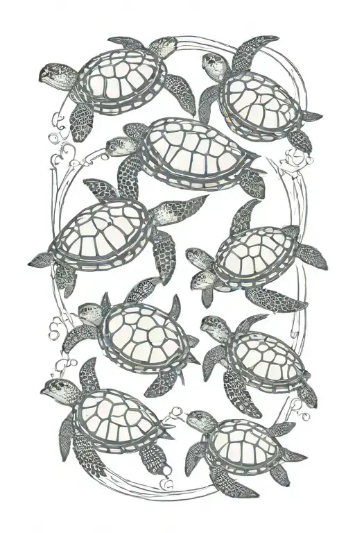 Sea Turtles Swimming Together With A Circle Around Them