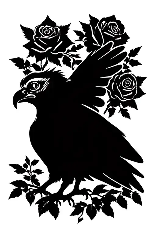 Eagle With Roses And Nature Scene