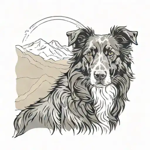 Black Collie In Front Of Mountains