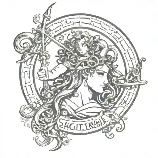 Sagittarius And Medusa Design Combined