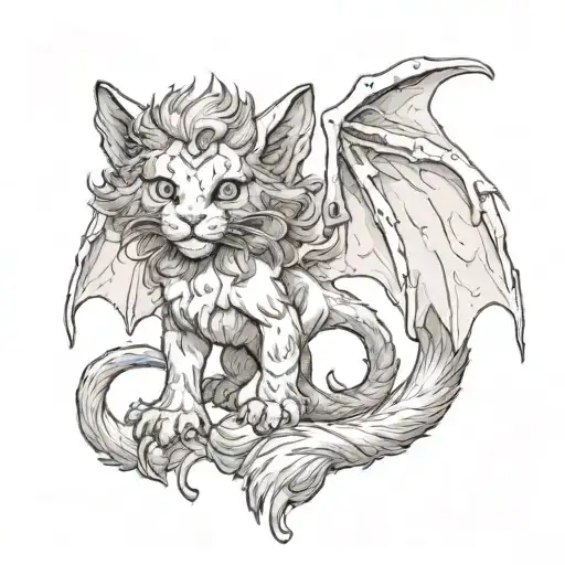 A Manticore Kitten With Bat Wings And A Scorpion Tail Curls Up And Looks At Us