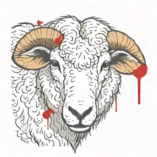 Sheep Head With Blood Drops Coming Out The Ne Hole With Circle Accent Around The Head