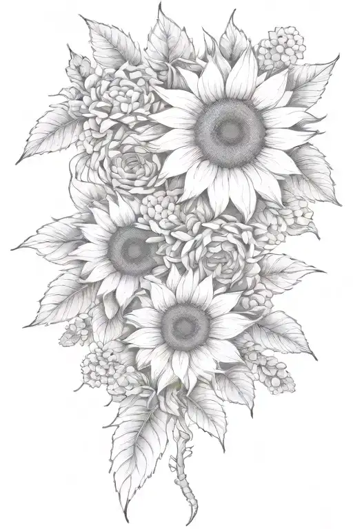 Large Sunflower Craddled By Roses And Chrysanthemums Flower