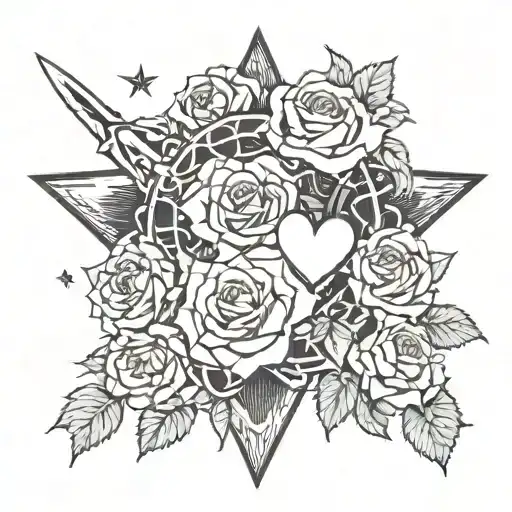 Roses Knife Heart Mountain Star