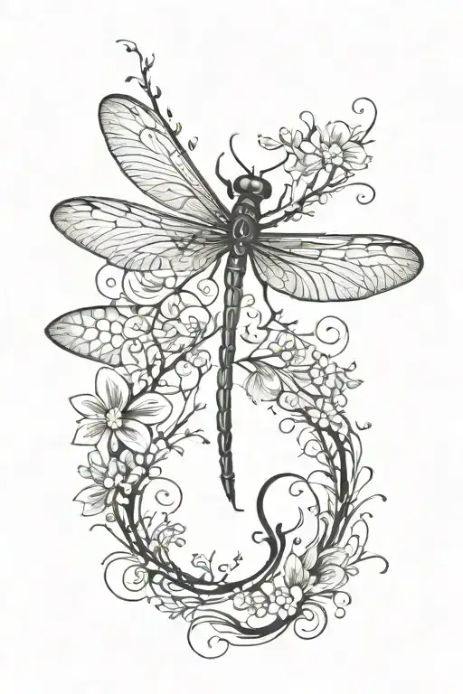 Siluhette Of A Dragon Fly Growing With Text Tatto