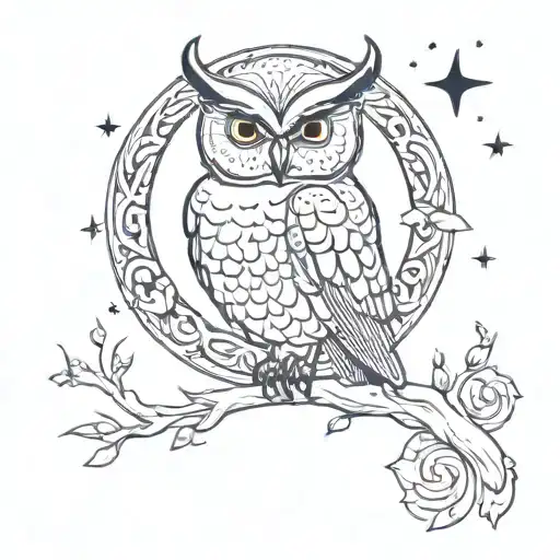 Crescent Moon And Owl