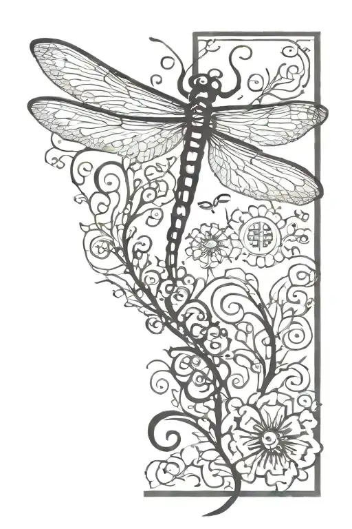 Siluhette Of A Dragon Fly With Text Tatto