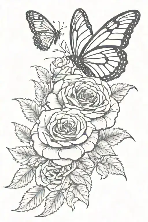 Rose And Marigold Flower With Butterfly