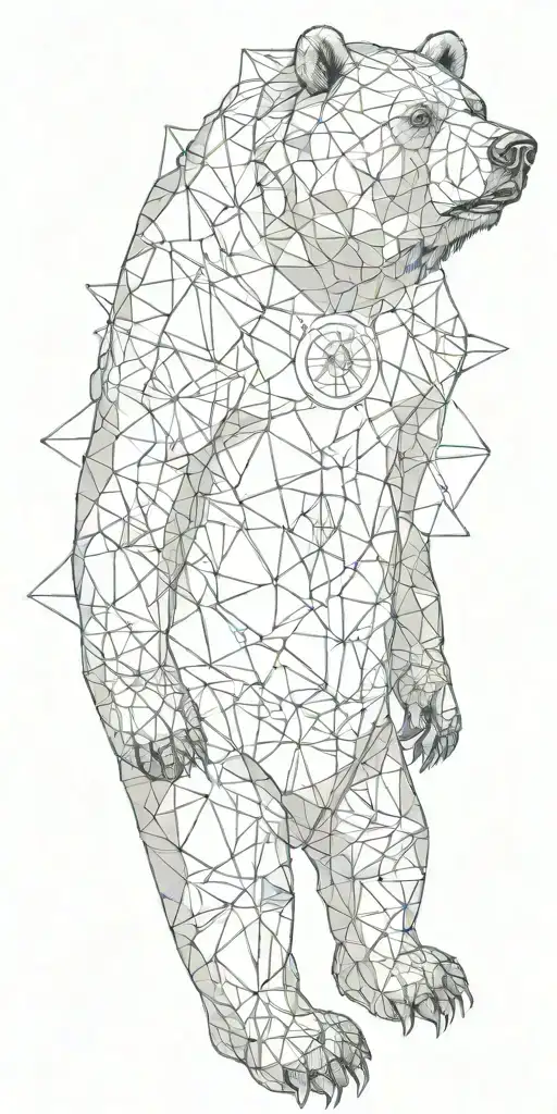 Grizzly Bear Surrounded By Armour With Geometrical Design Incorporating A Compass