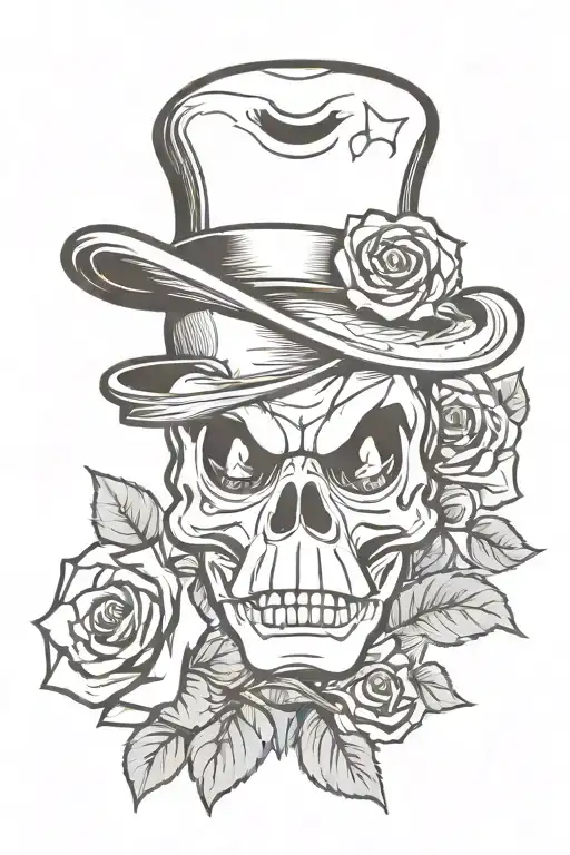 Pato Donald Duck Como Ganster Skull With Rose