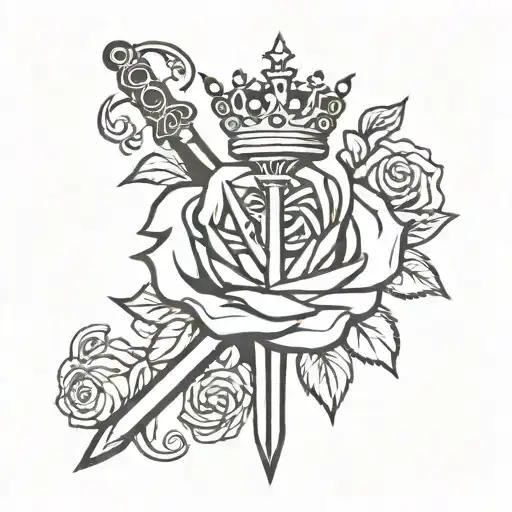 Crown Excalibur Sword Rose Intertwined