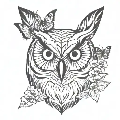 Owl Head And Butterfly