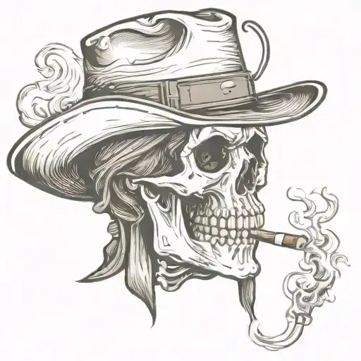Smoking Military Skull Wearing Cowboy Hat