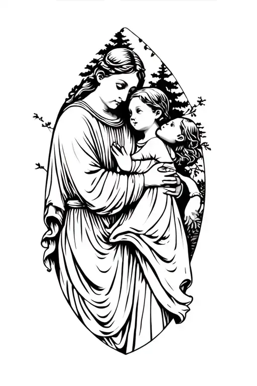 God Protecting A Little Girl Trees In The Background