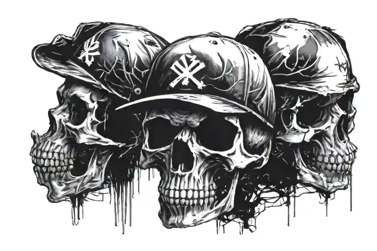 Three Skulls With A Baseball Hat