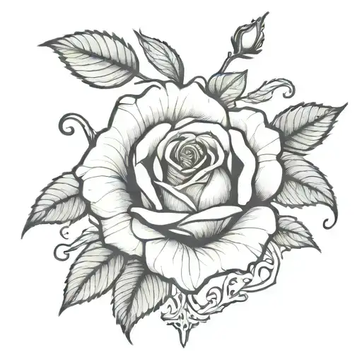 A Detailed Blackwork Tattoo Of A Rose Intertwined With A Vine