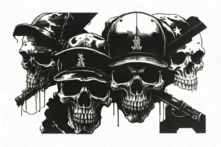 Three Skulls With A Baseball Hat